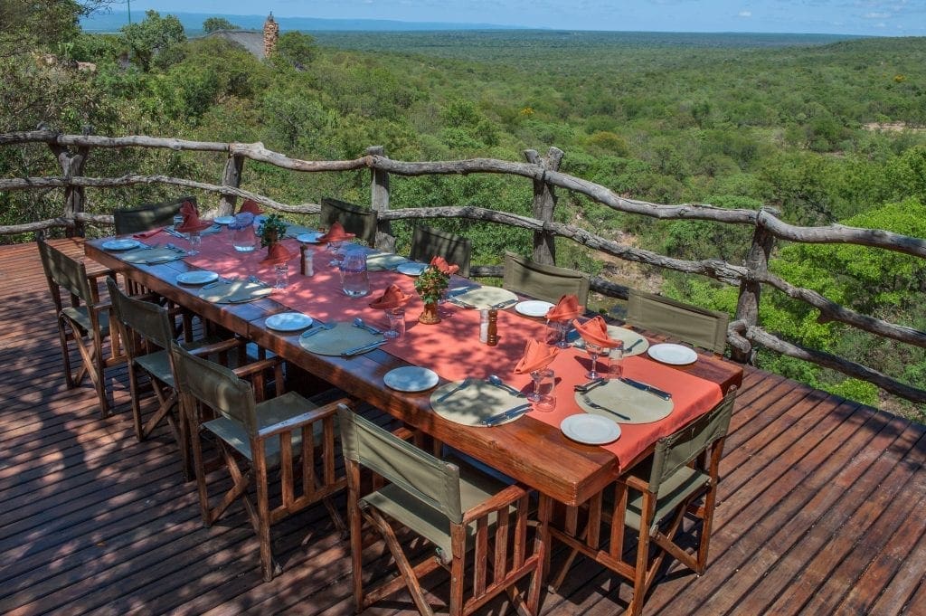 Breakfast table on a luxury viewing deck
