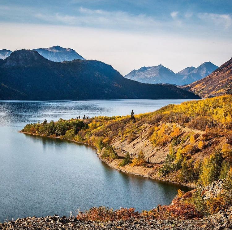 Lake between the mountains along the White Pass Scenic Highway