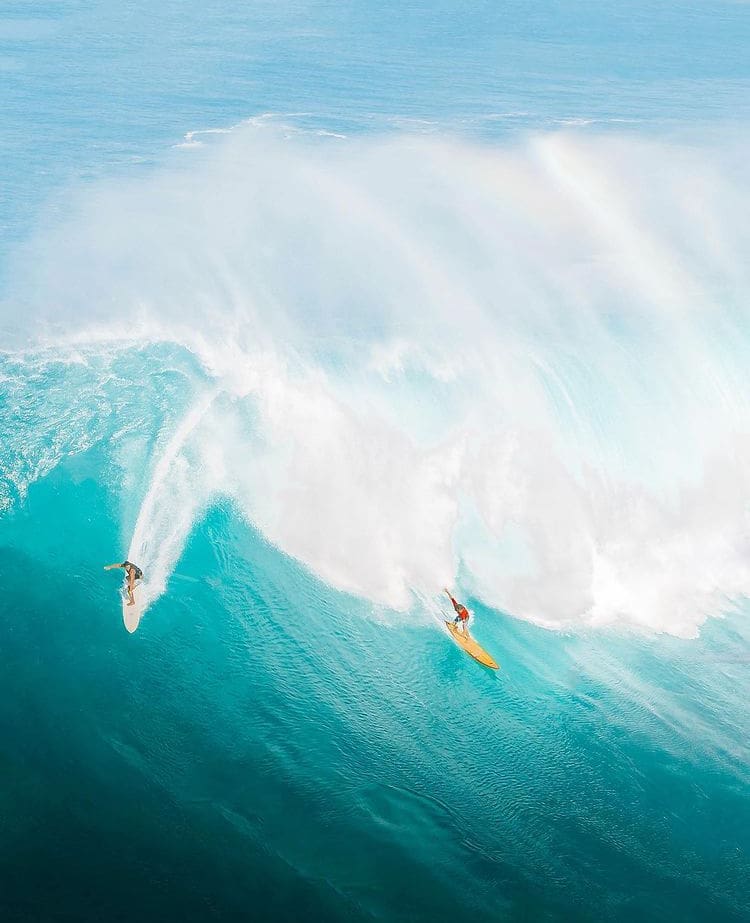 Surfers in Waimea Bay, Hawaii