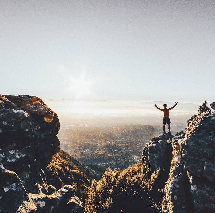Watching the sunrise over Skeleton Gorge, Cape Town