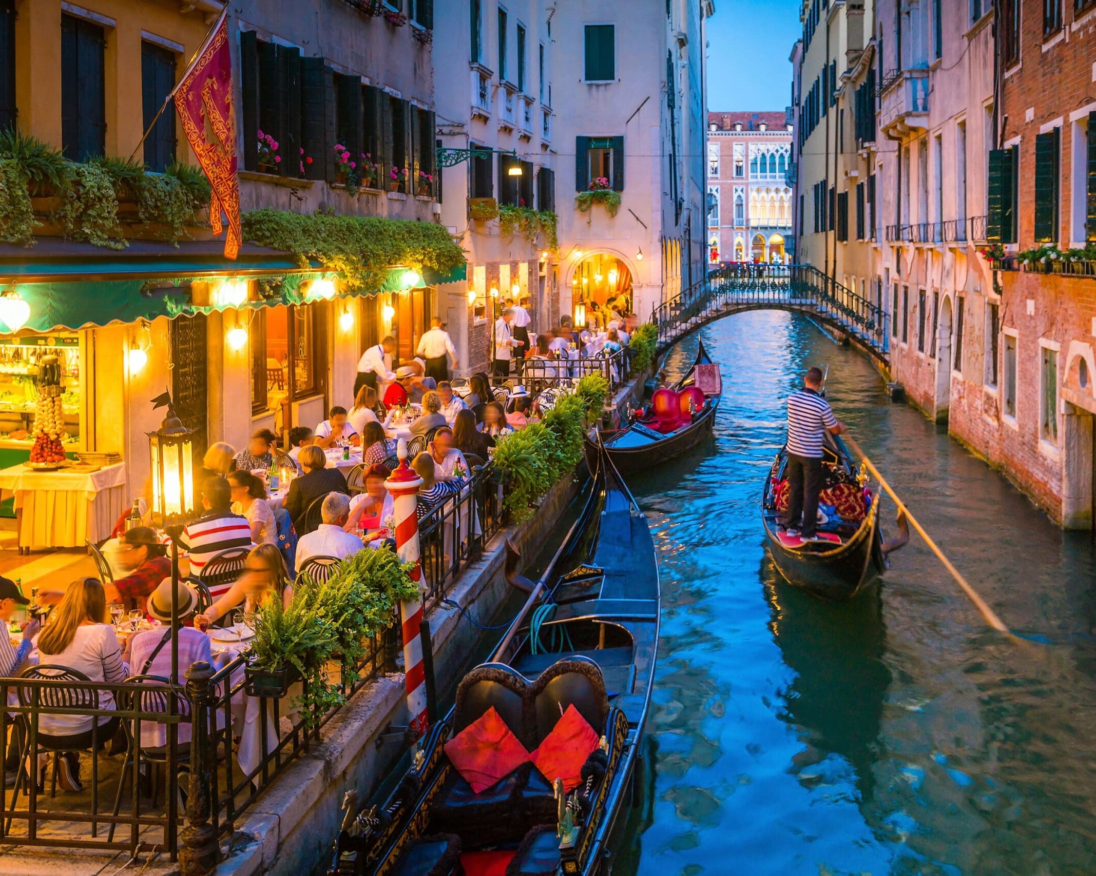 View of canal in Venice Italy at night