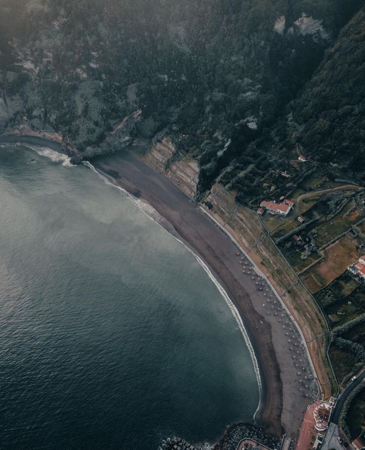 Aerial view over the black sand beach Praia de Fogo - The 15 Best Beaches in Azores, Portugal