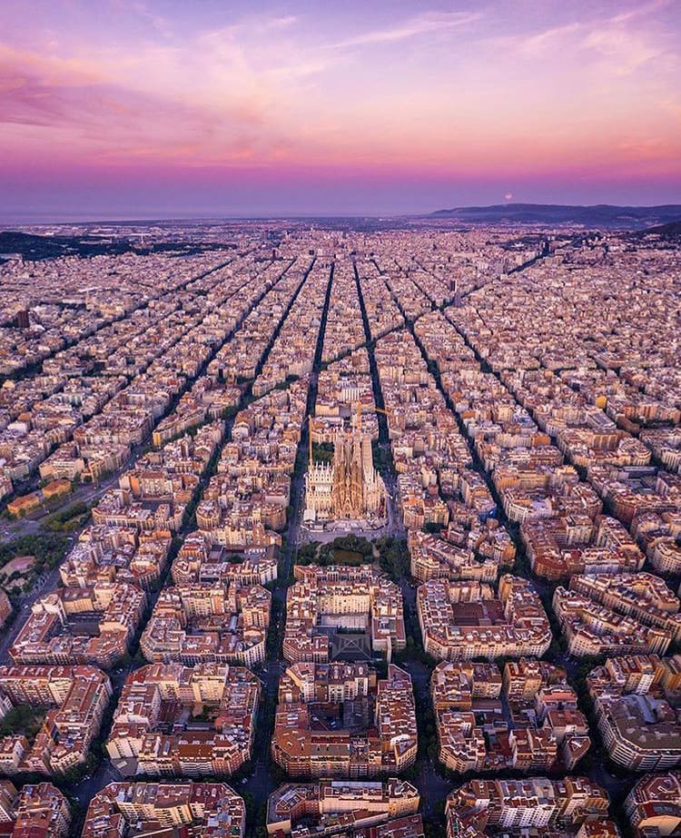 Aerial view of Barcelona showing its perfect grid pattern - The best places to visit on spain