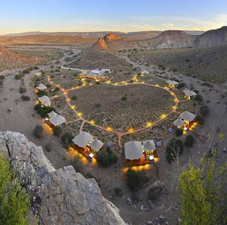 Aerial view of the tented lodge at Sanbona Wildlife Reserve - The best places to go on safari near cape town
