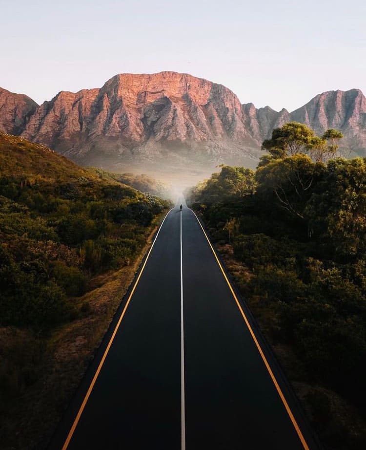 Picturesque highway with a mountain view and trees in South Africa