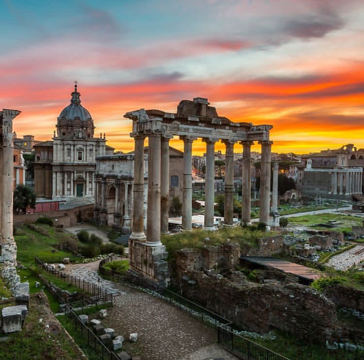 The Roman Forum infront of a beautiful sunset