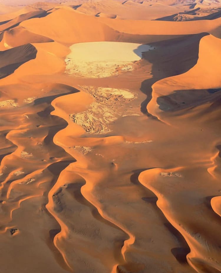 Aerial view over the sand dunes in the Namib desert