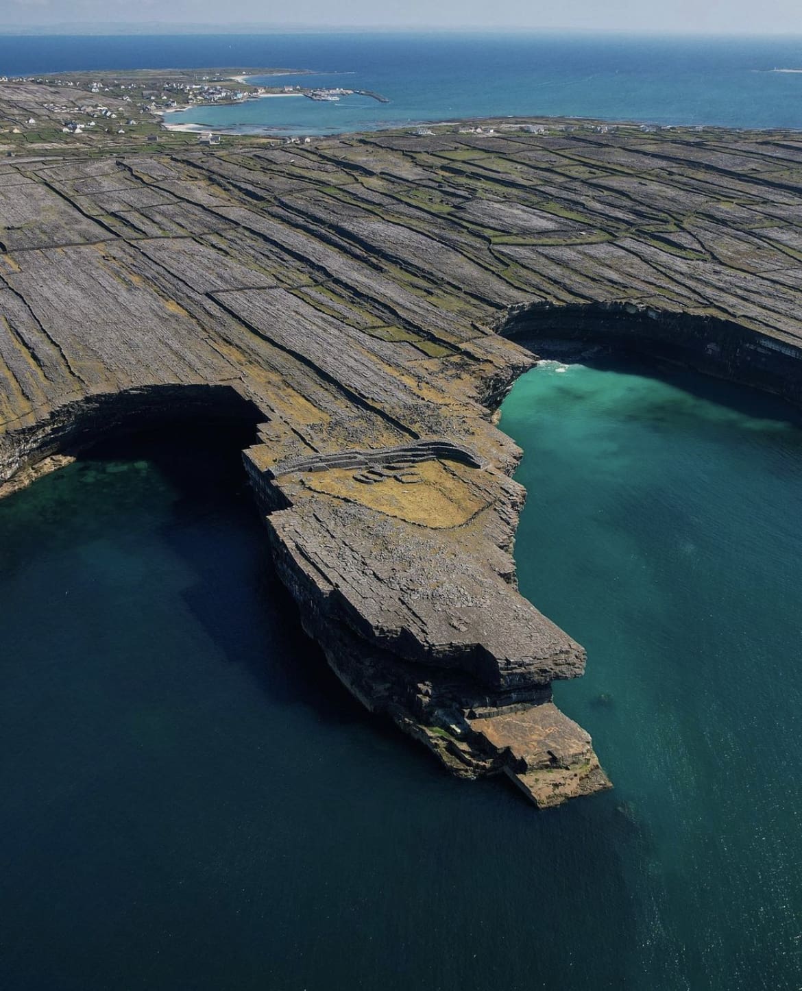 Aerial view of the Wild Atlantic and Inis Mor, Ireland