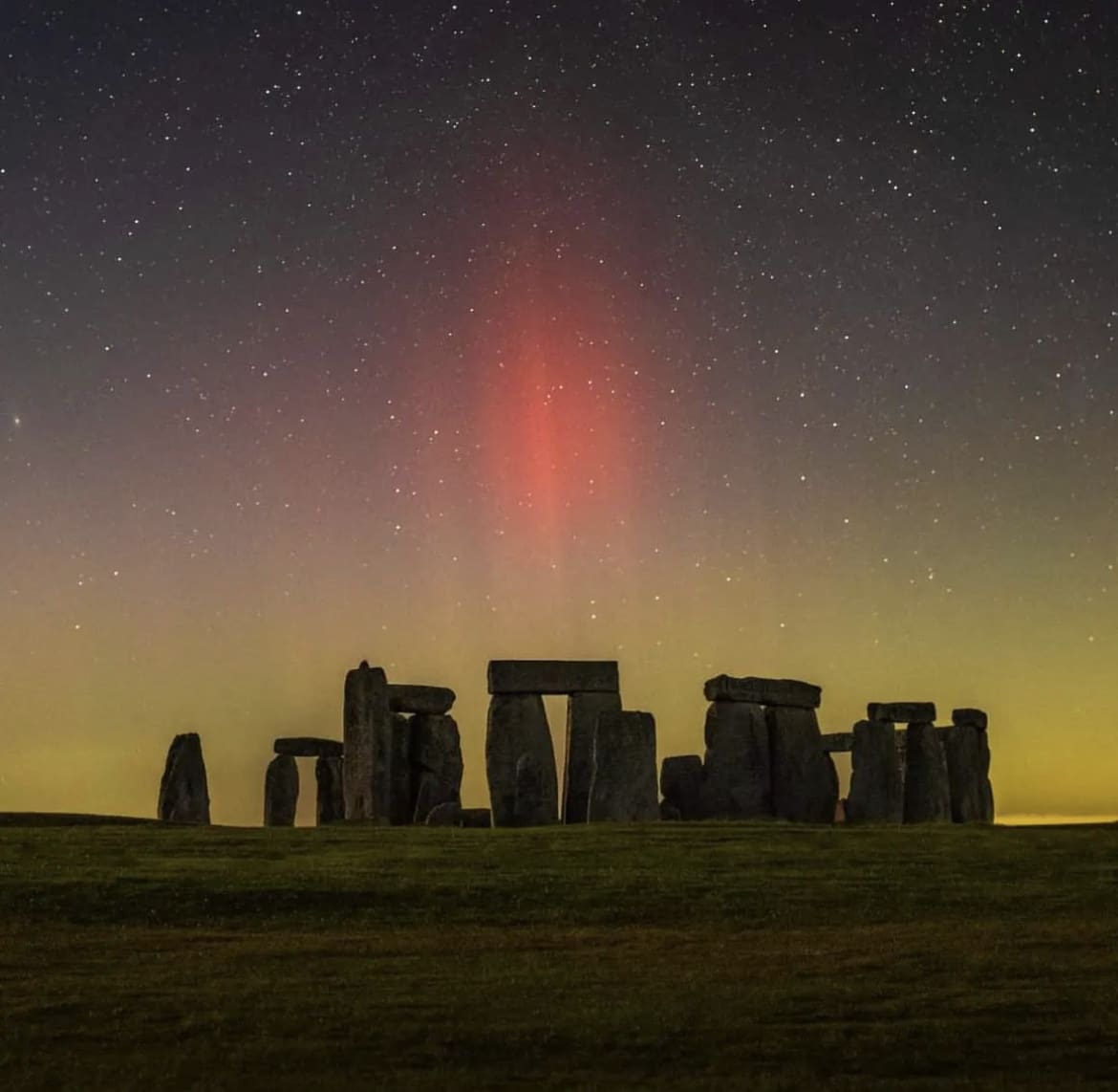 The Northern Lights over Stone Henge in the United Kingdom