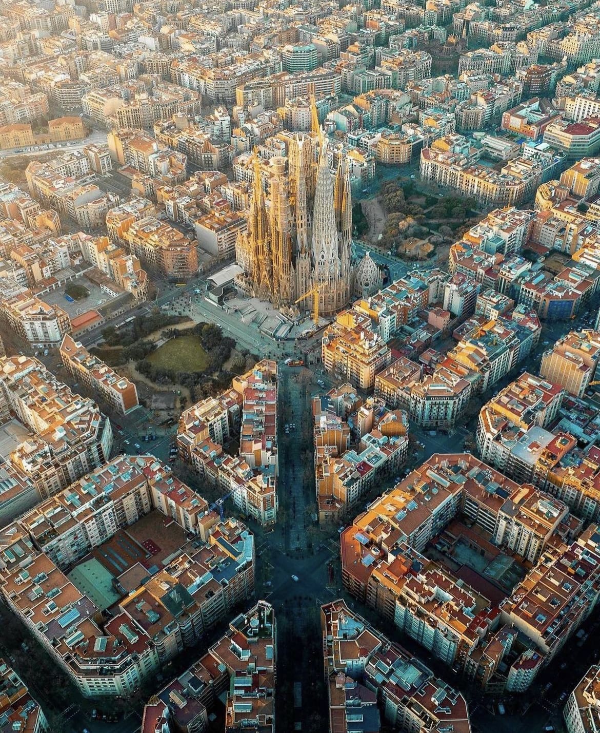 Aerial view over Barcelona, Spain