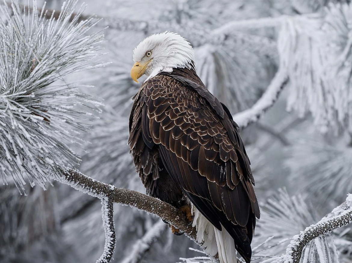 Bald Eagle in a snowy tree