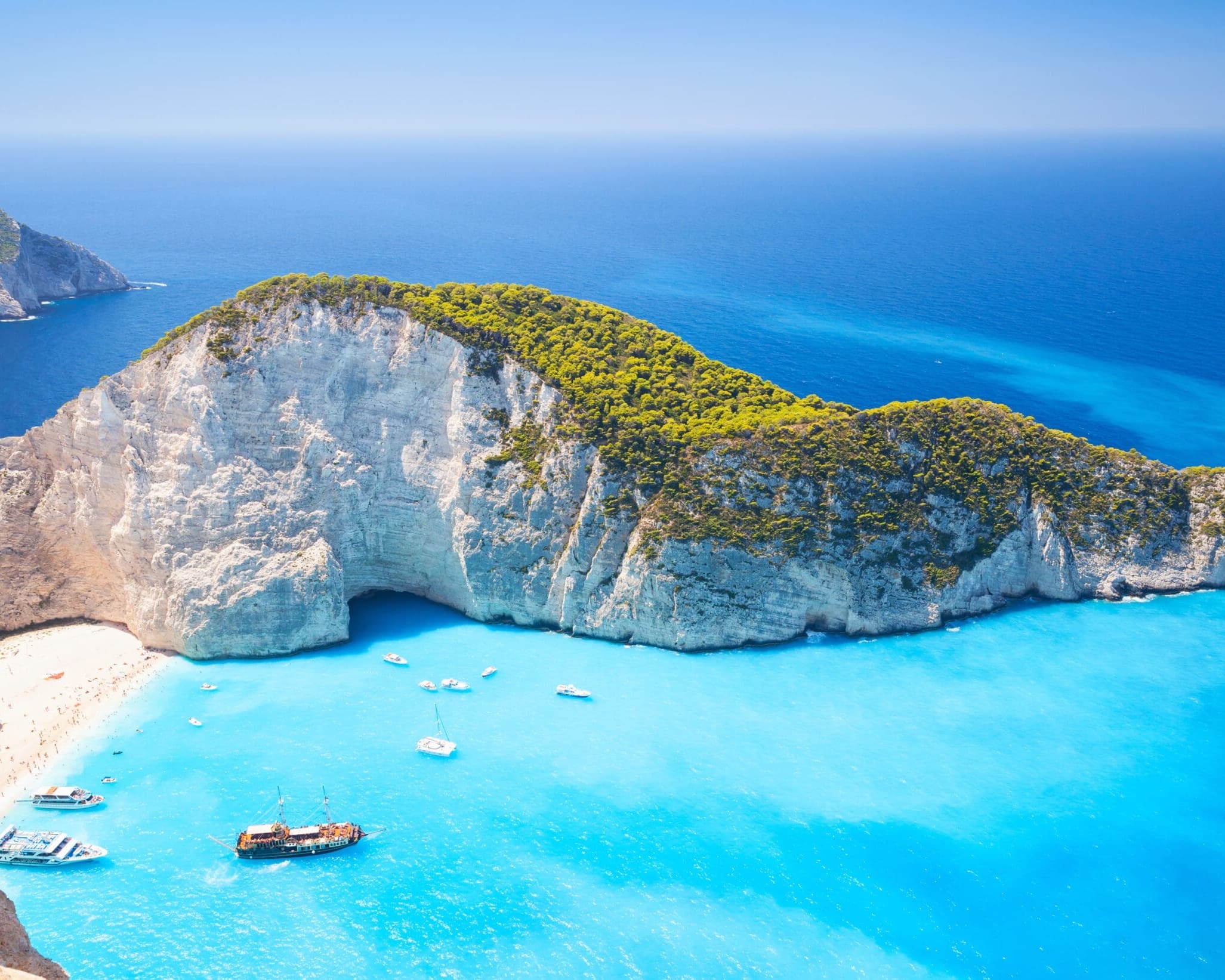 Navagio bay and Ship Wreck beach in summer. The most famous natural landmark of Zakynthos, Greek island in the Ionian Sea, Greece
