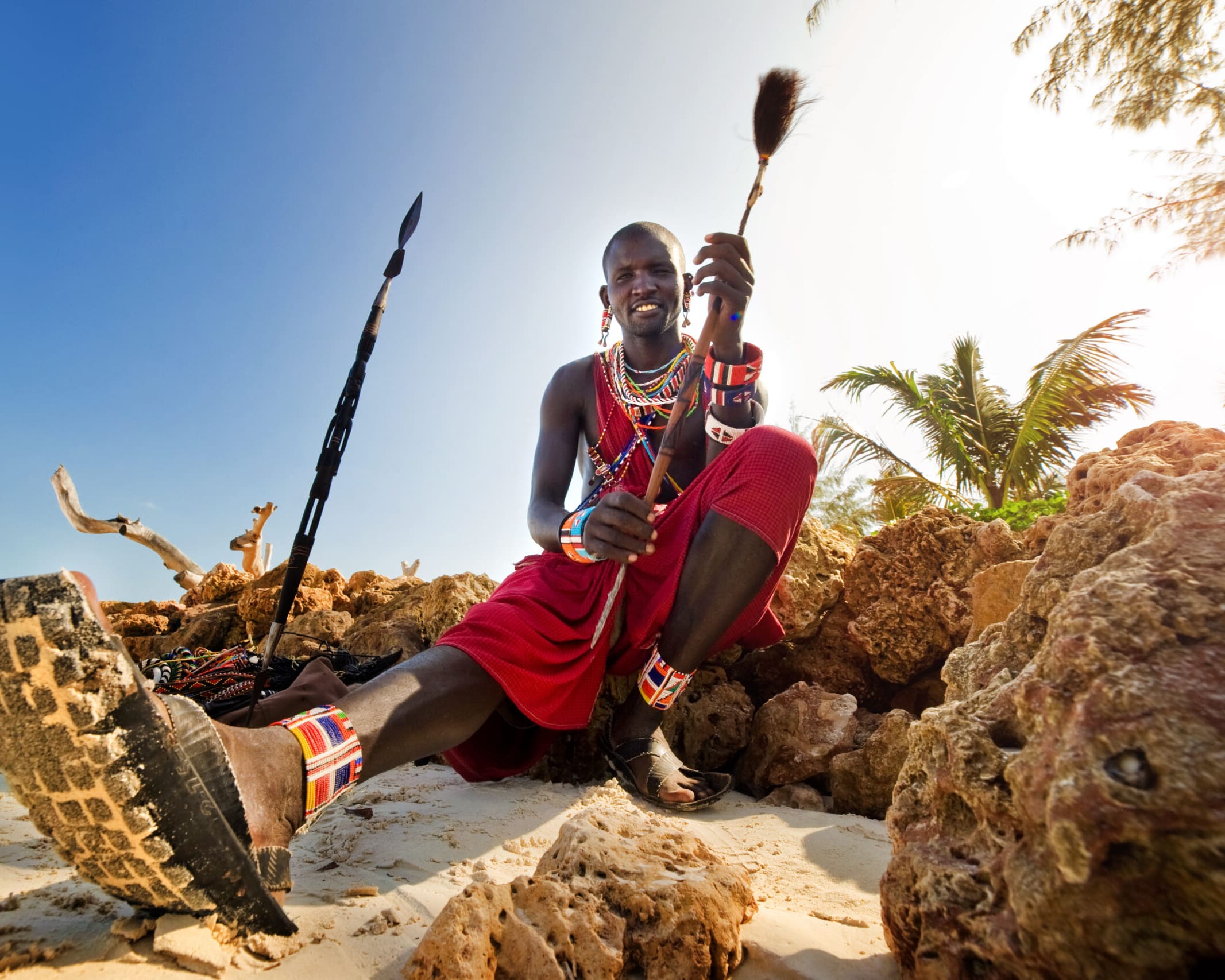 Maasai by the ocean on the beach. Kenya