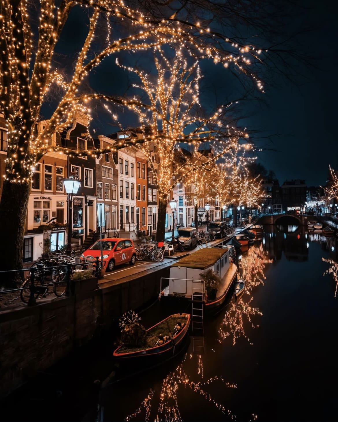 Canal christmas lights in Amsterdam